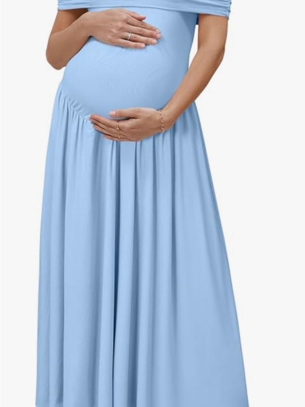 Light Blue Off-Shoulder Maternity Maxi Dress